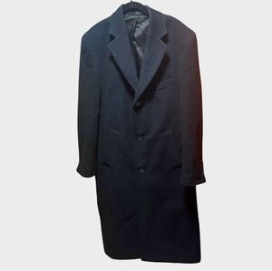 Vintage Chaps Ralph Lauren Mens Overcoat Trench Coat Wool Cashmere Black 40R